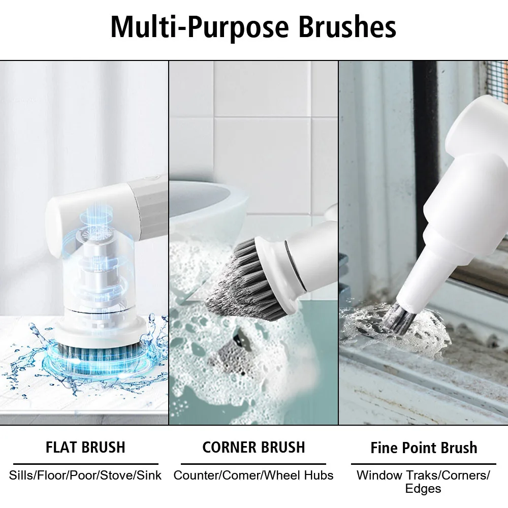 Bathroom Wash Brush USB Type Bathtub Brush Handheld Kitchen Cleaning Tool 6-in-1 Electric Cleaning Brush Cleaner Sink 3