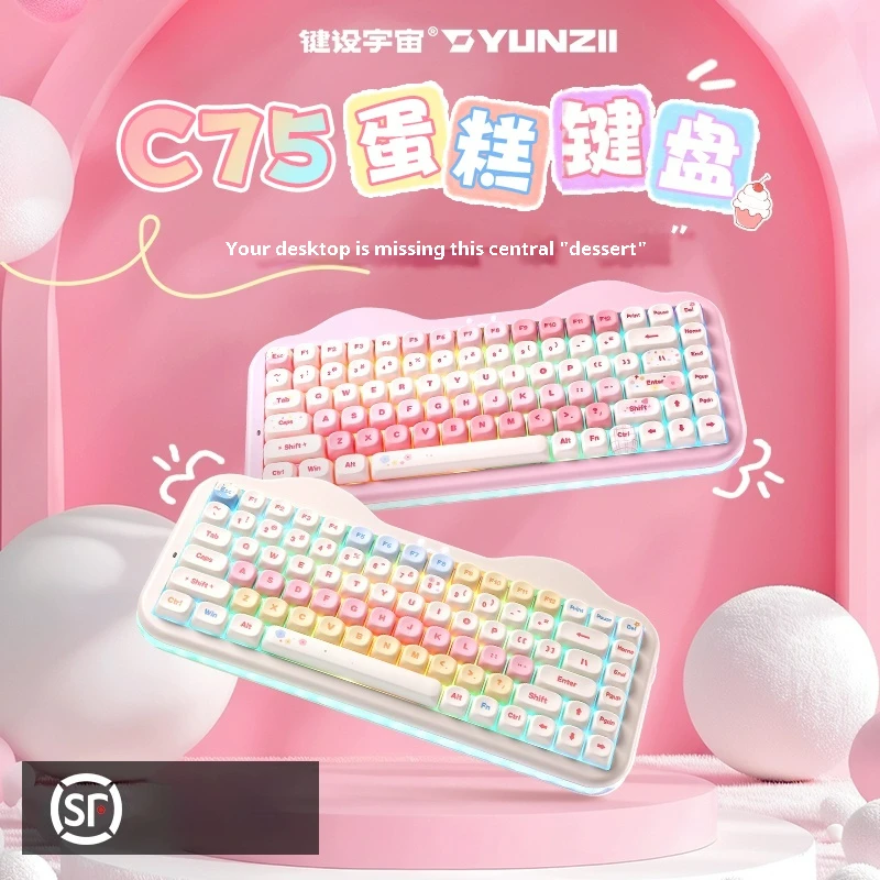 YUNZII C75 メカニカルキーボードダイナミック RGB 2.4 グラム BT