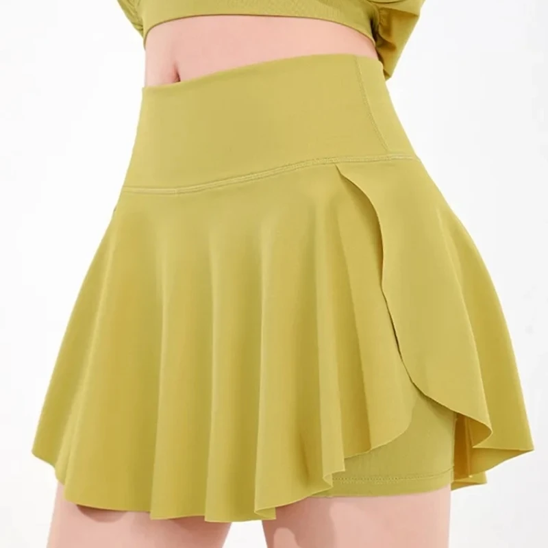 

Spring Summer Sporty Casual Slim Sport Shorts Pants Panty Dress Sweet Cool Girl Soft Ice Silk Pleated Skirt Fork Miniskirt