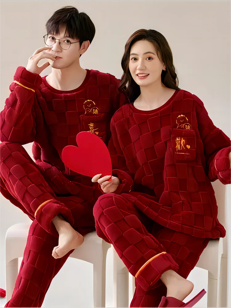Pajamas Christmas Couple Night Dress Women Sleepwear Pajama Set Red Loungewear Men Warm Large Size New In Free Delevery Kigurumi