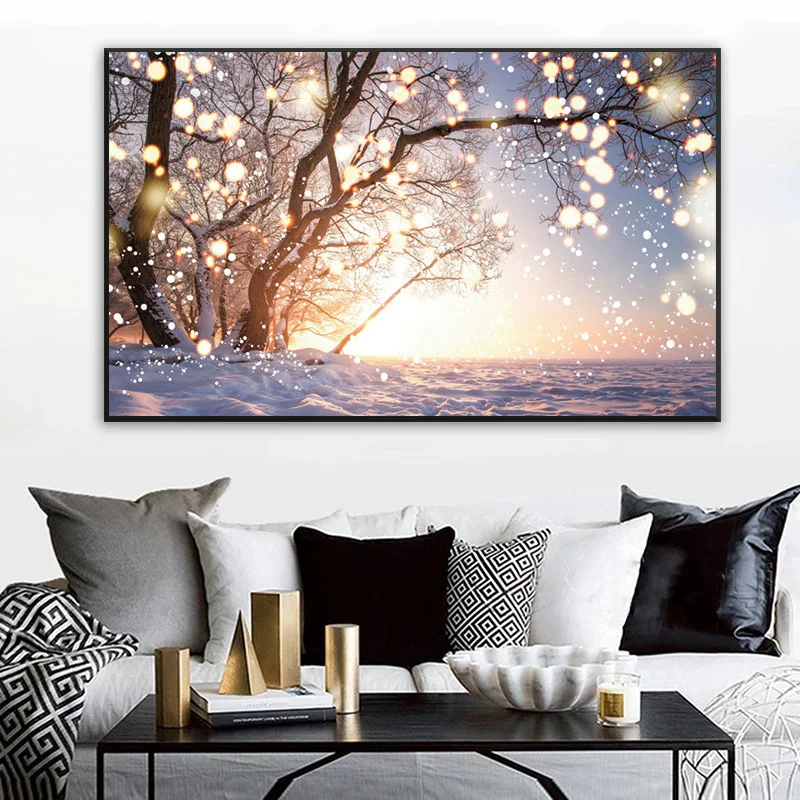 Winter Pine Forest Mountain Snow Sky Canvas 4