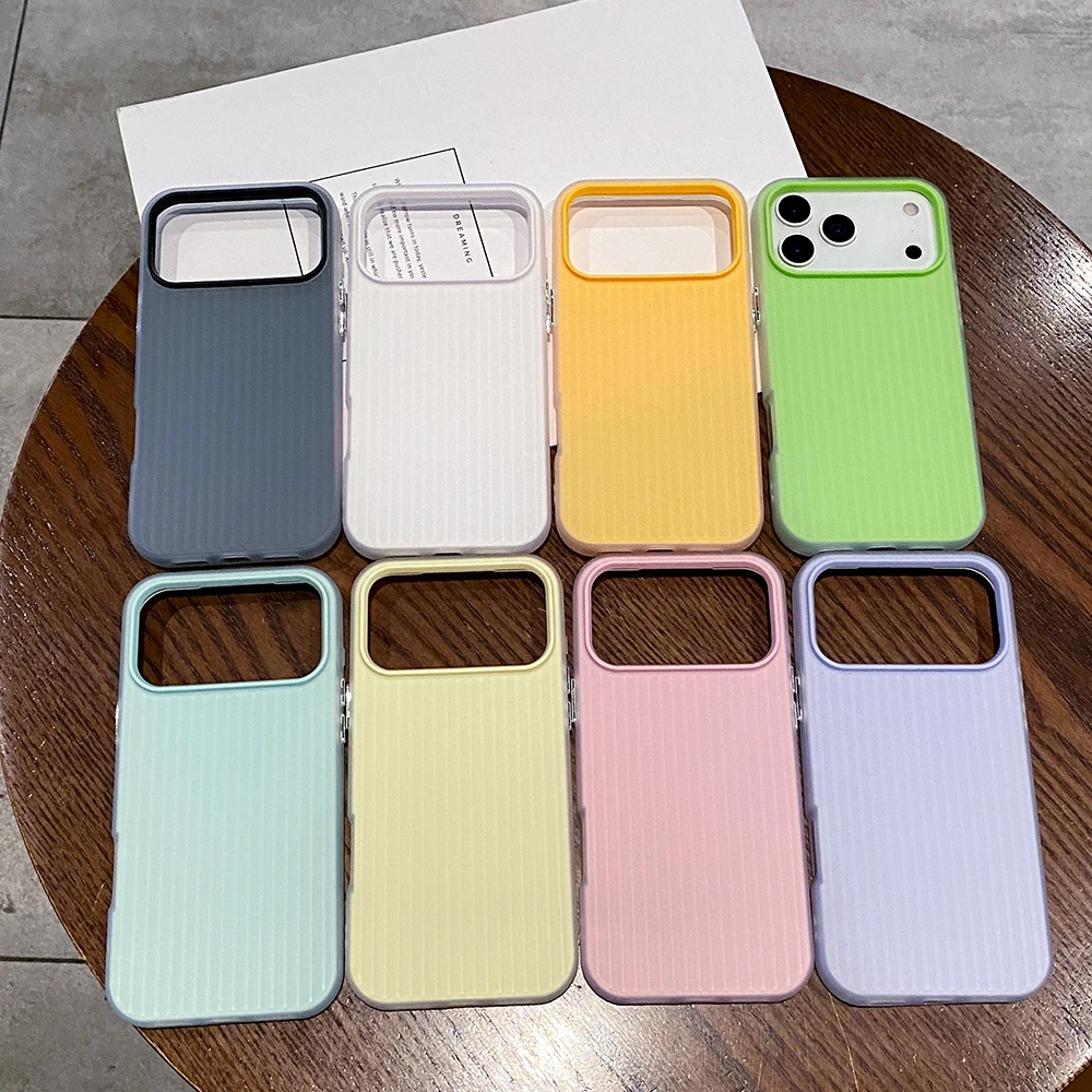Frosted Shockproof Armor Phone Case with Stripe Corrugated Pattern and Matte Translucent Finish