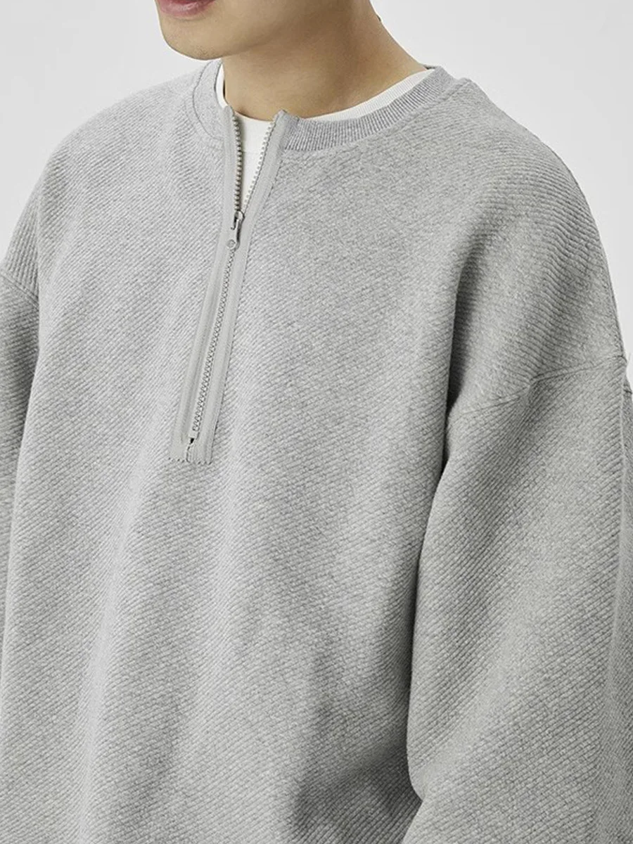 Clean Fit Unisex Loose-Fit Vintage Waffle Grid Couple's Long Sleeve Hoodie Heavyweight Half-Zip Lazy Top Trendy Casual