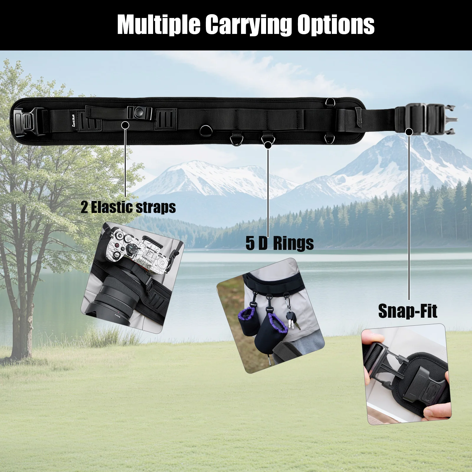 다기능 퀵 릴리스 카메라 하네스 충격 흡수 카메라 스트랩 DSLR/SLR 카메라용 D링이 있는 허리 스트랩 벨트