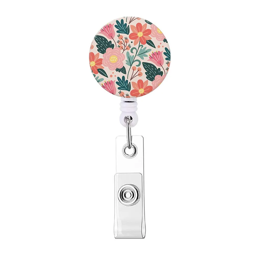 Creative Flower Retractable Nurse Badge Holder Badge Reel Clip Flower Students Name Tag Id Card Holder Lanyards Accessories