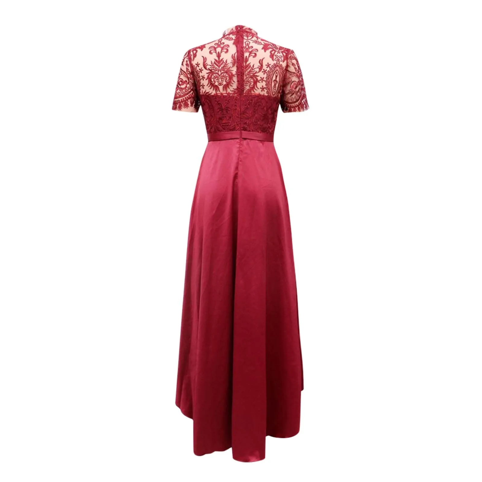 Vestido ligero bordado de lujo para mujer, costura de encaje rojo