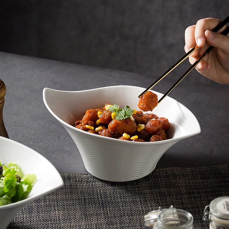 

Nordic noodles, noodles, bowls, tableware, fruit salad bowl for one person, ceramic double pointed soup bowl