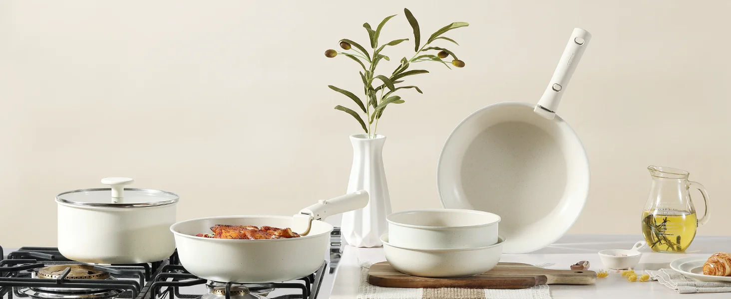 White Granite Induction Cookware Non Stick Cooking Set