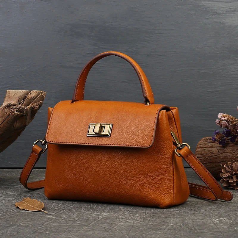 

Genuine leather women's bag Fashion new shoulder bag Pure color simple lock handbag Advanced sense Versatile messenger bag