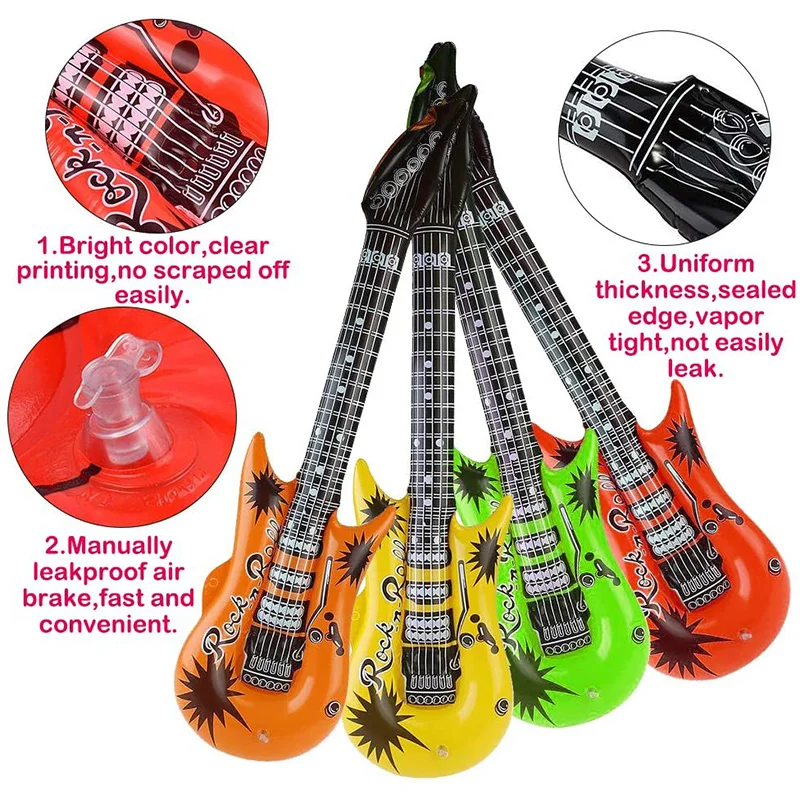 NINGYER 4 Pezzi Chitarra Gonfiabile, 90 cm Chitarra Gonfiabile Rock, Strumenti Musicali Gonfiabilis, Fiamma Gonfiabile Chitarras per Decorazioni di Compleanno, Musica, Feste