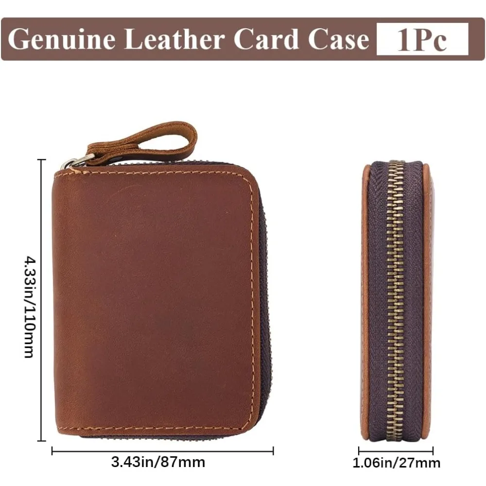 지퍼가 달린 여성용 남성용 직사각형 가죽 신용카드 지갑 코코넛 브라운 11x8.7x2.7cm