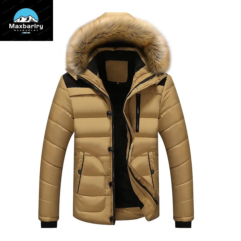 

2023 New Winter Men's Jacket Detachable Hooded Outdoor Warmth Coat Padded Thick and Long Large Fur Collar Parka Coat for Men