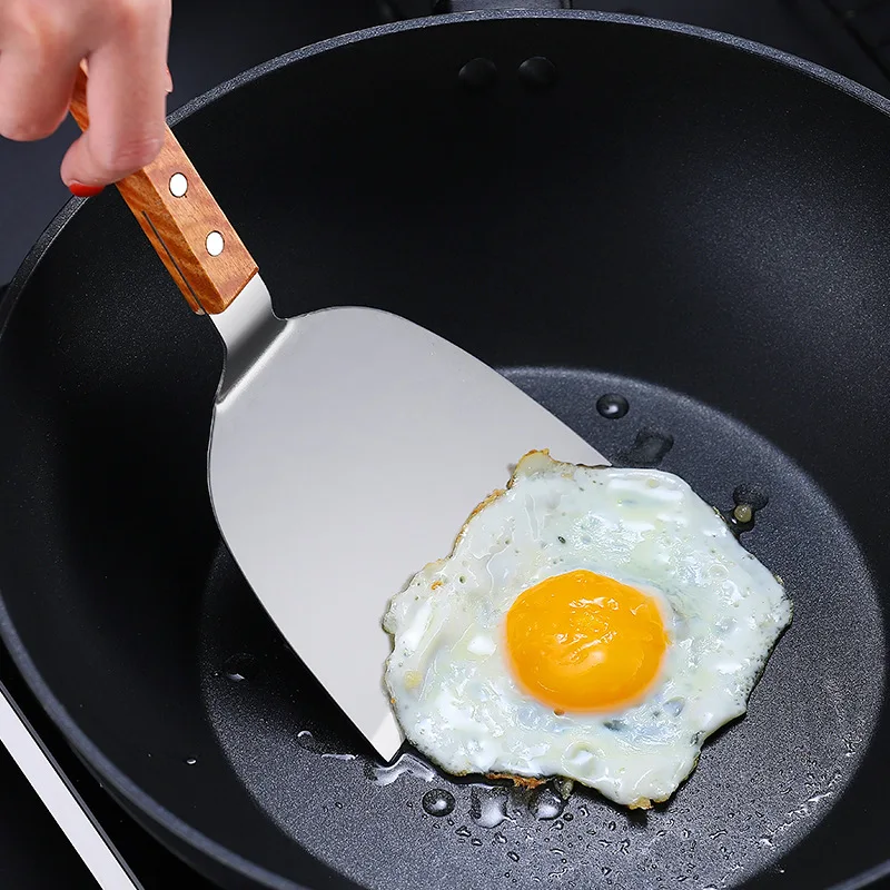 Stainless Steel Wooden Handle Cooking Spatula Steak Egg Pancake Frying Shovel Pizza Shovel Kitchen Accessories cooking spatula