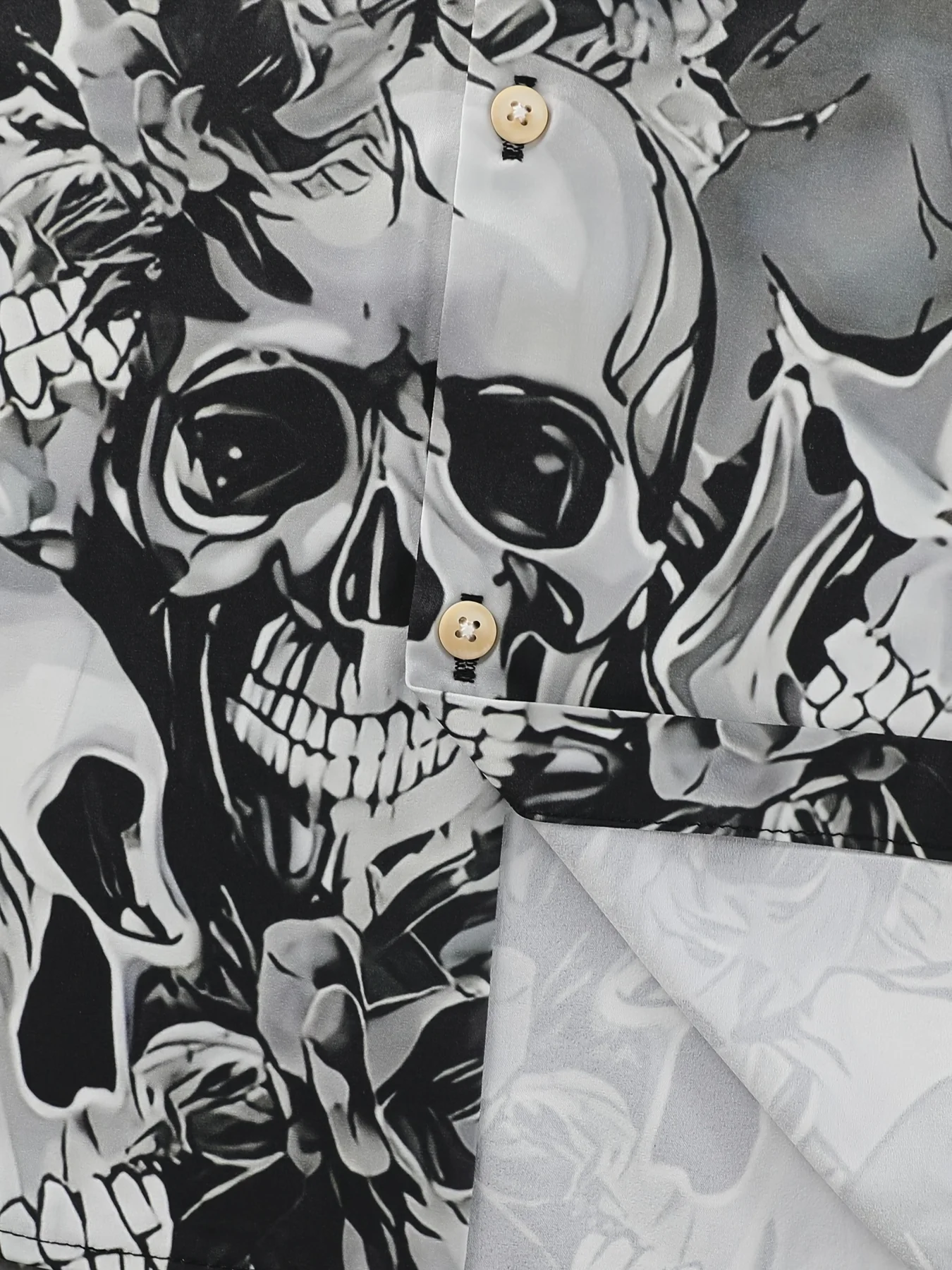 Skull Print Men's Large Size Lapel Shirt Summer Fashion Street Hip Hop Trend Tops Men's Shirt Oversized T-shirt 5