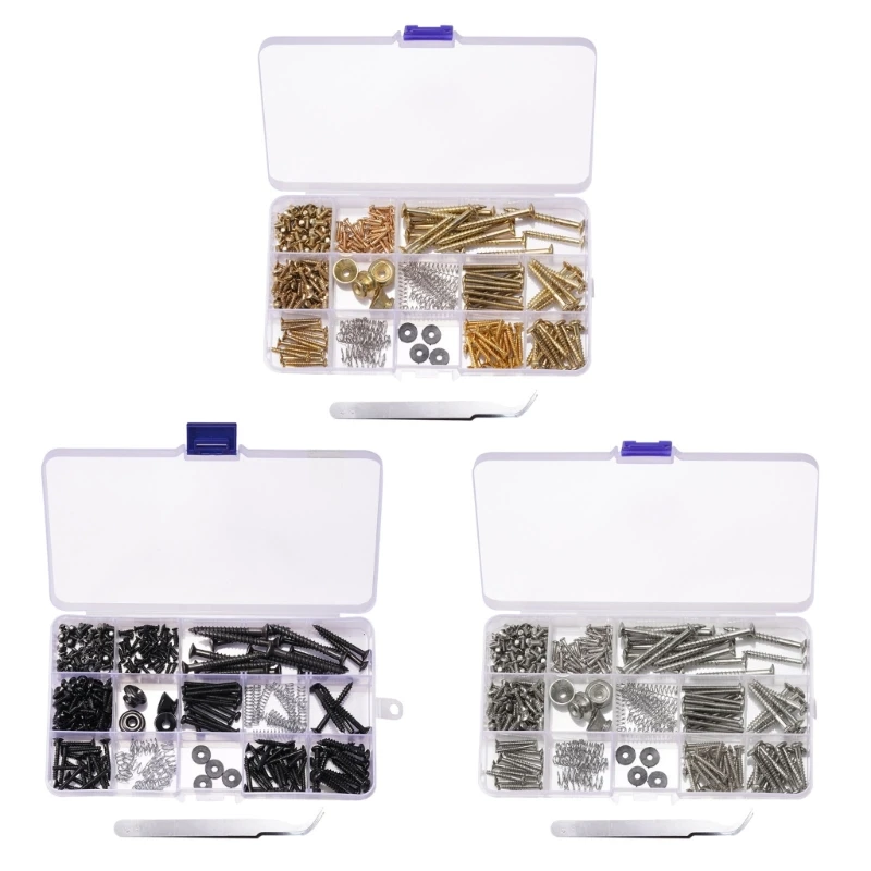 

254 Pieces 9 Types Guitar Mounting Screws Assortment Box for Guitar Pickguard, Tuner, Neck Plate with Springs & Tweezers