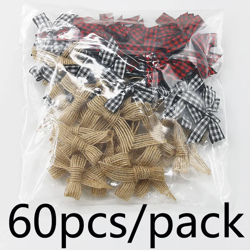 60 pieces/bag 4cm mixed grid bow linen bow clothing matching design sense fashionable hair accessories DIY