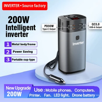 200W Car AC Power Inverter DC12V to AC110V AC220V Converter USB-C PD30W  USB QC3.0 Rapid Charging Port Vehicle Charger Adapter 1