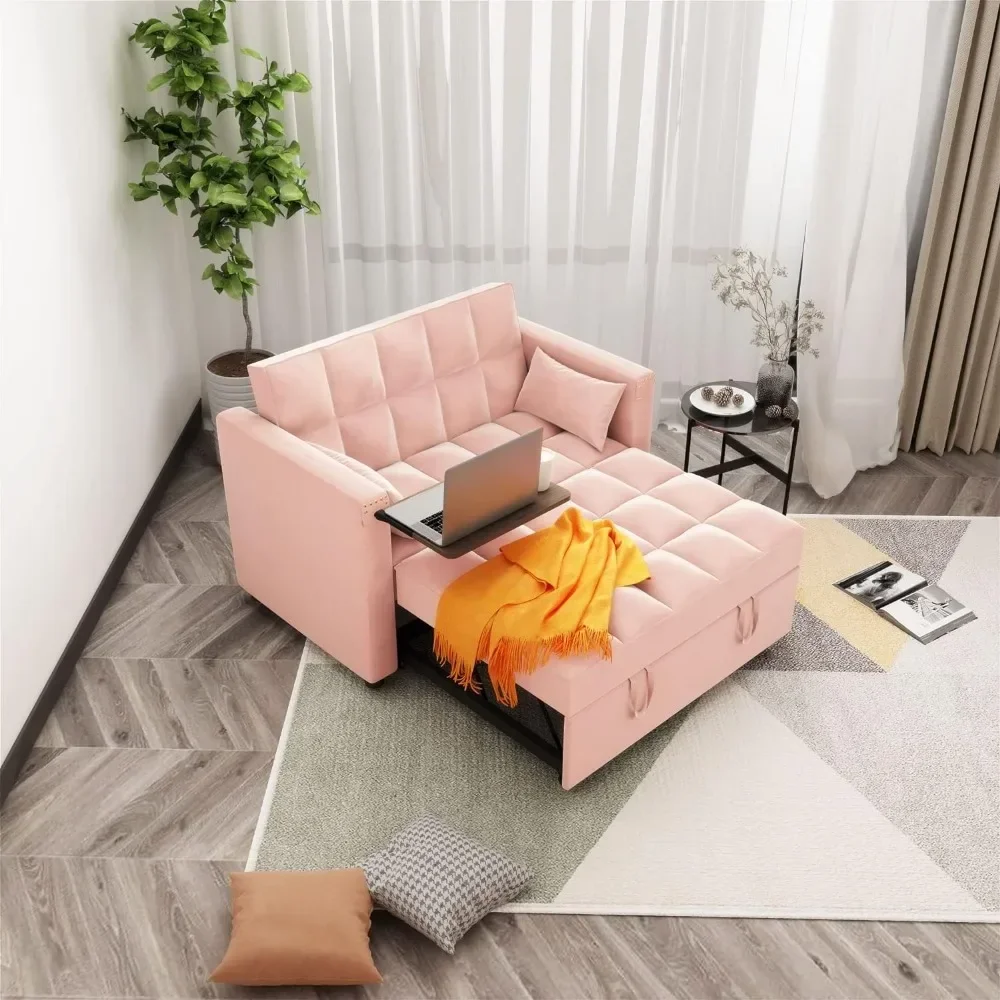 

Convertible Sofa Bed, 3-in-1 Multi-Functional Velvet Sleeper Couch Pull-Out Bed Hidden Side Table for Living Room, Small Space