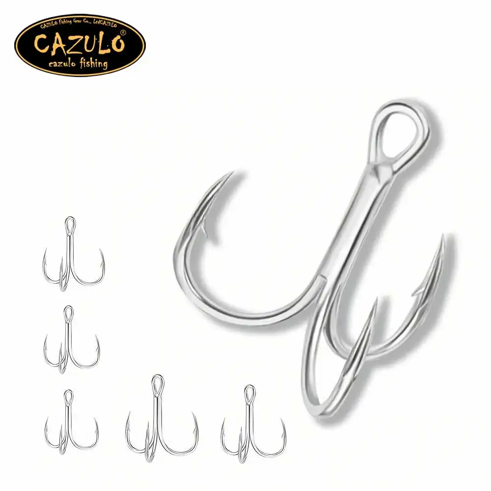 10 hameçons triples CAZULO acier inox carbone - Hameçons renforcés pour pêche eau douce et mer