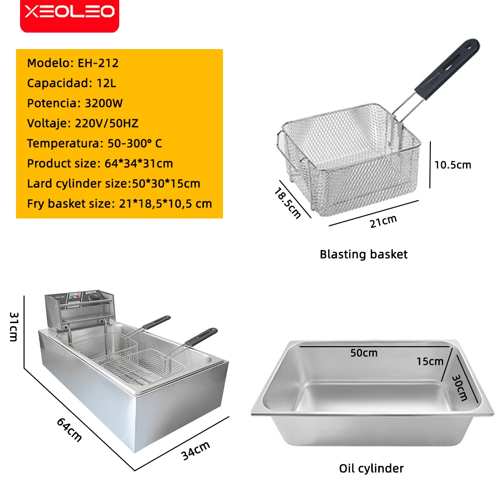 XEOLEO Electric Deep Fryer 12L Commercial Stainless Steel French KFC Fries Double Baskets Kitchen Mechine Food Processor 4