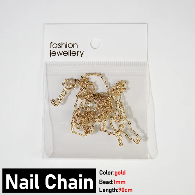 Nail Chain 0.8mm/1.0mm/50cm Rose Gold Silver Pixie Stone Decorations Accessory Metal Steel Ball Chain Nail Art Jewelry K-L06