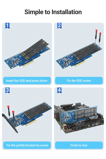 Double Adaptateur PCIe NVMe, Support de Carte M.2 NVMe SSD Vers PCI-E 3.1  X8/