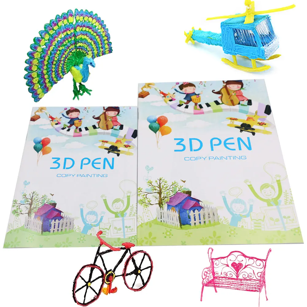 3D Printing Pen Drawing Book Reusable Colorful 40 Pattern Thick Paper Clear Plate Painting Graffiti Template