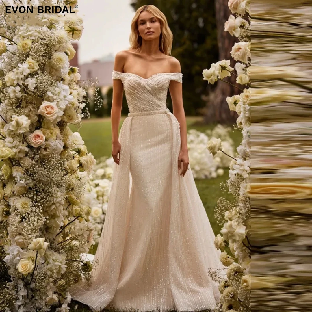 

EVON Свадебные платья с открытыми плечами сердечком из тюля элегантные свадебные платья для женщин юбка длиной до пола кружевные Фотообои