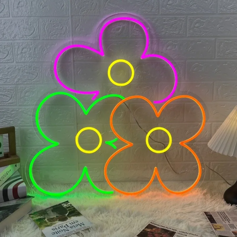 

Popping Flowers Neon Sign Custom Multi Colors Lights For Home Room Party Wall Decor Customized Your Favorite Flowers Led Lights