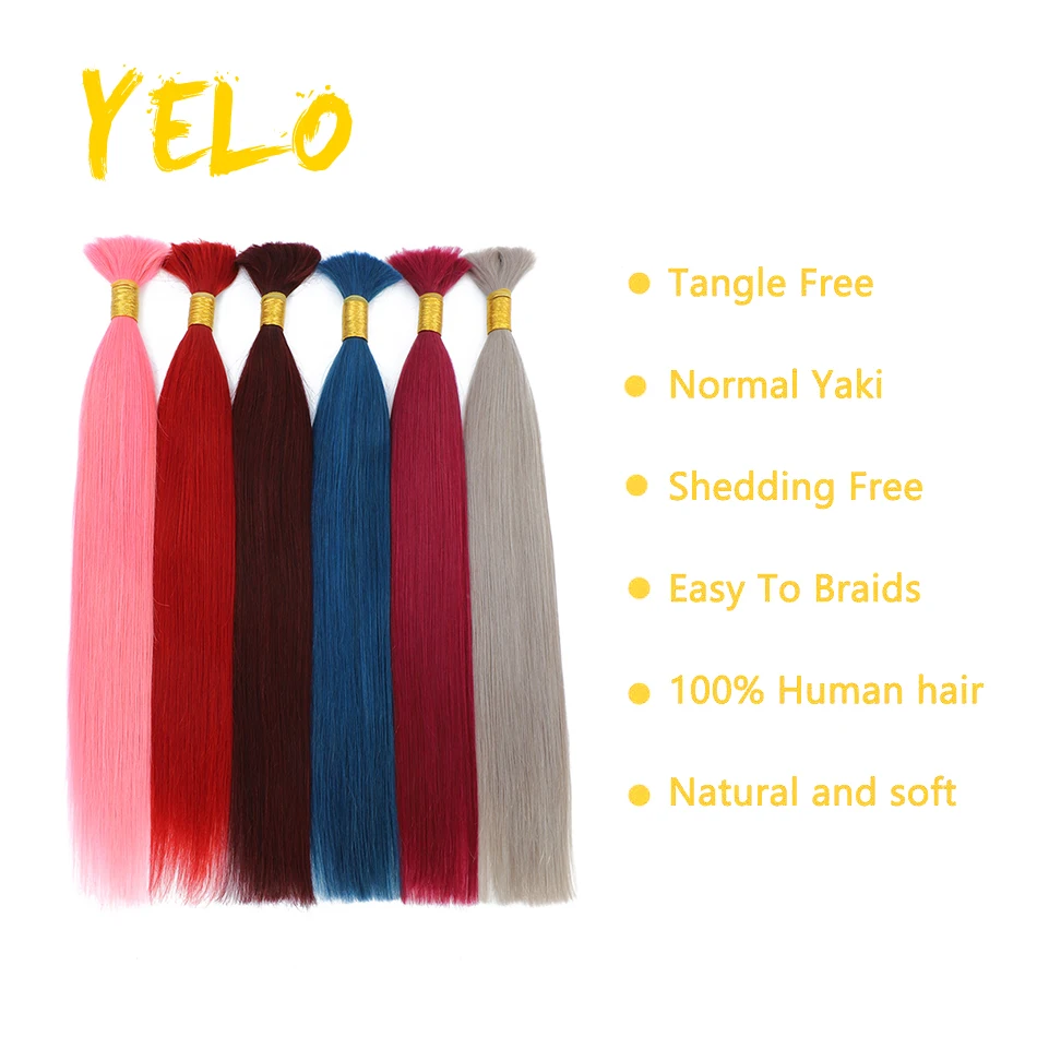 Straight Human Hair Bulk For Braiding Brazilian Human Hair Balayage Colorful No Weft 14-28 Inch Bulk Remy Extensions