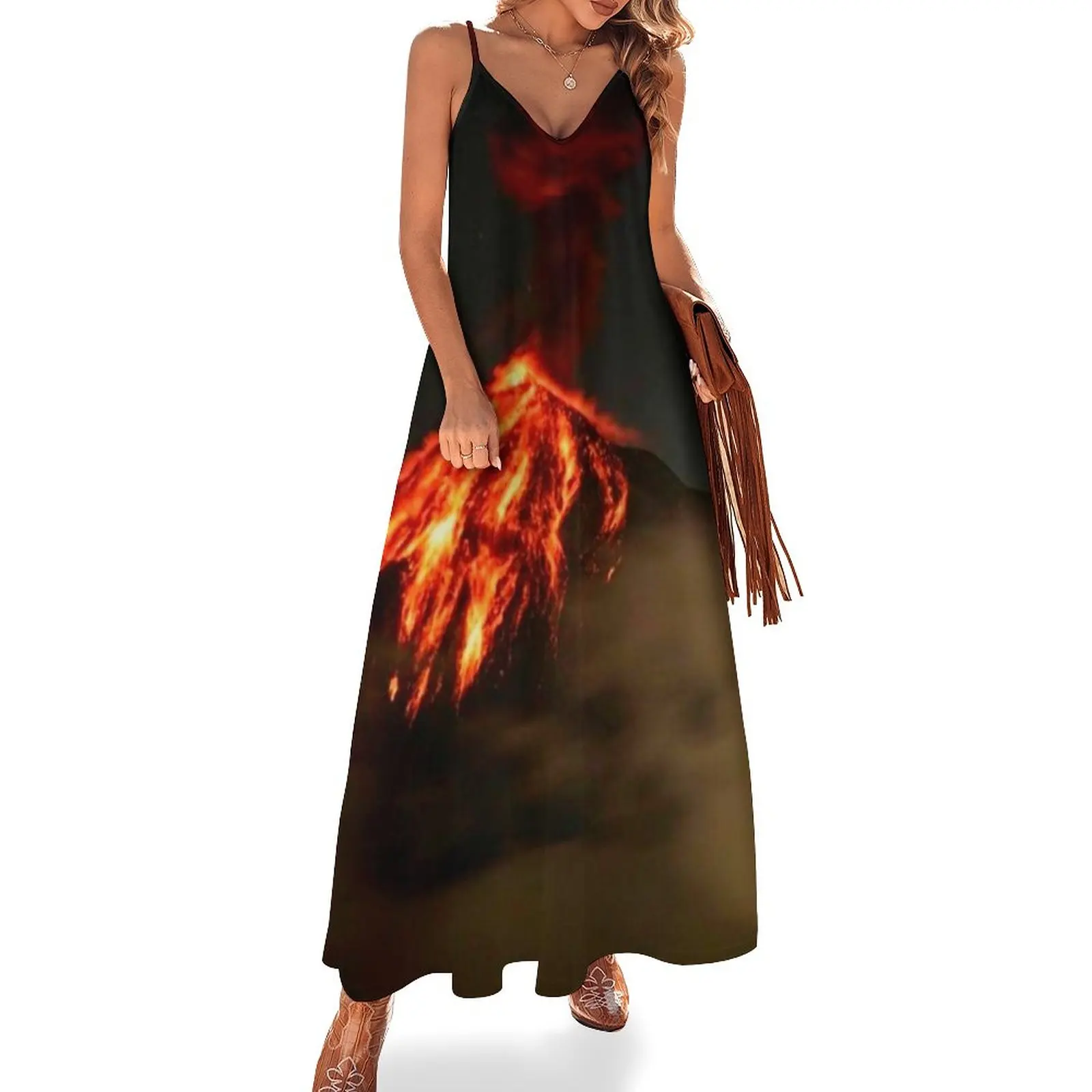 

New Volcanic Eruption Glowing Sleeveless Dress luxury dress Evening dresses beach dress