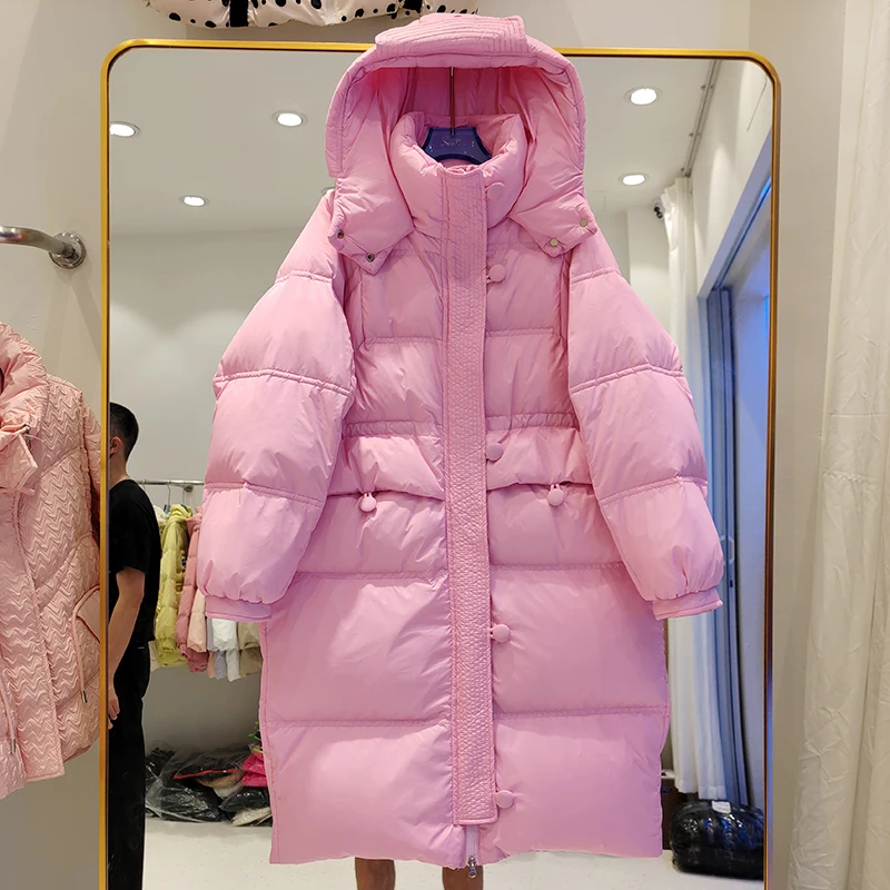 

Autumn Winter 2023 New Down Jacket Women's Fashion Long Sleeve Hooded Loose Candy Color Warm Casual White Duck Down Coat L256