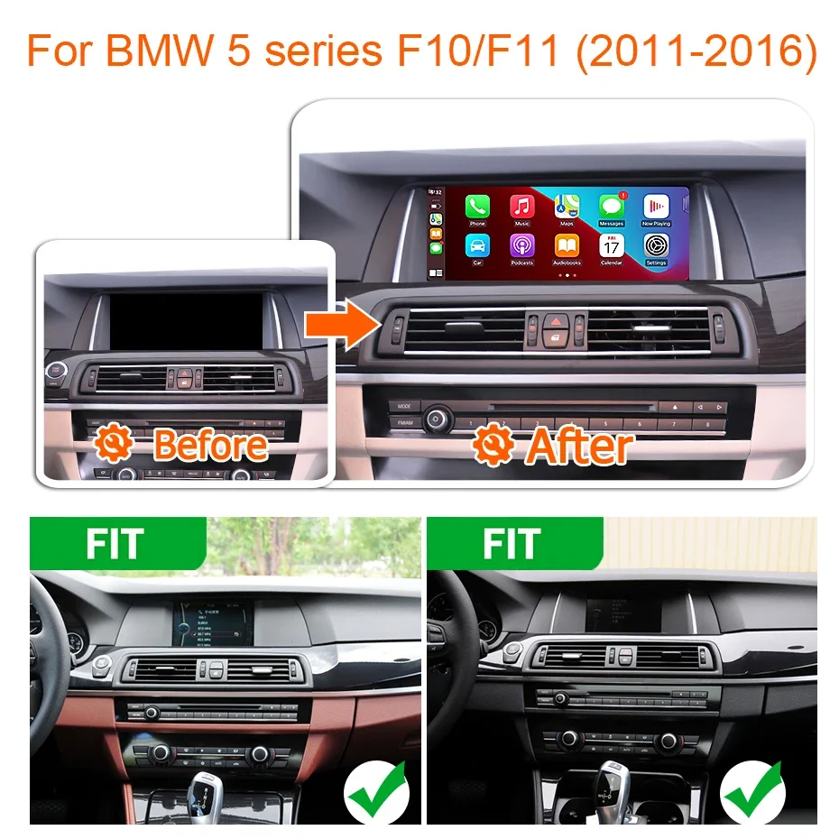 Pantalla de Radio para Auto con Snapdragon 8 CORE, Carplay Inalámbrico, Android 14, para BMW Serie 5 F10/F11 520i 525i 528i, Bluetooth, Estéreo, GPS, 2 din, Reproductor Multimedia, WIFI, 4G LTE 2