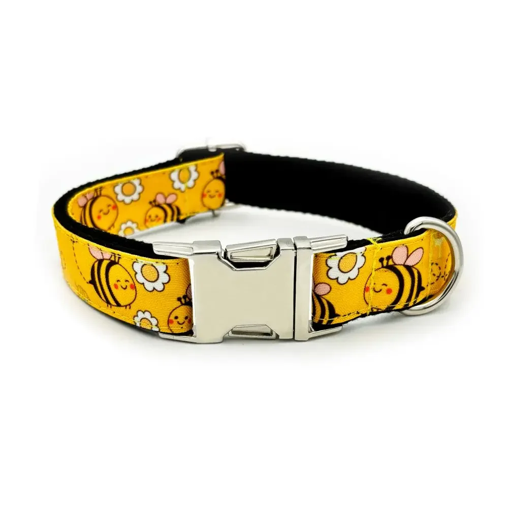 Personalized Dog Collar Pet Collar Free Engraving ID Nameplate Tag Pet Cute Bee Honey Yellow Puppy Collars Leash dog collar dog id tag