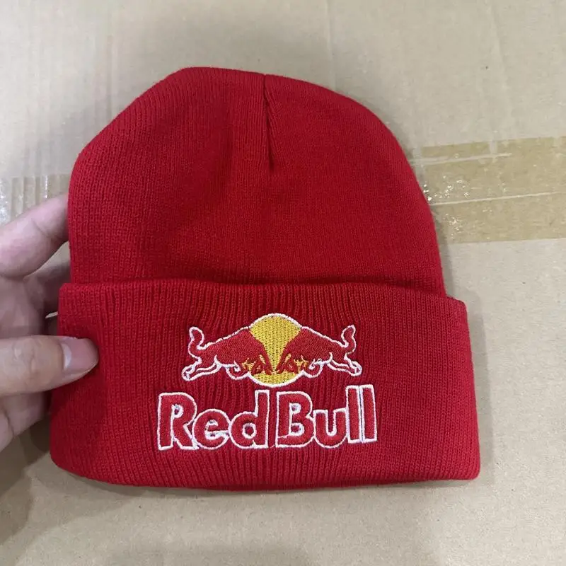 Embroidered Red Bull Knitted hat Beanie Winter Hat Unisex Warm Cap for Men And Women Red Bull Unclimbed Urine Hat 2