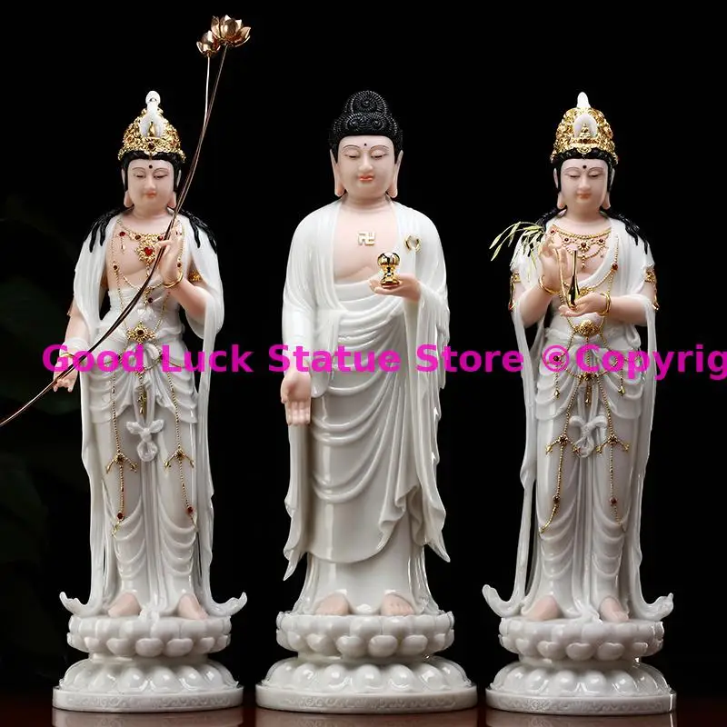 

48CM Large 3PCS XI FANG SAN SHENG High grade Buddha statue Amitabha Guanyin Mahasthamaprapta HOME shrine Efficacious protection