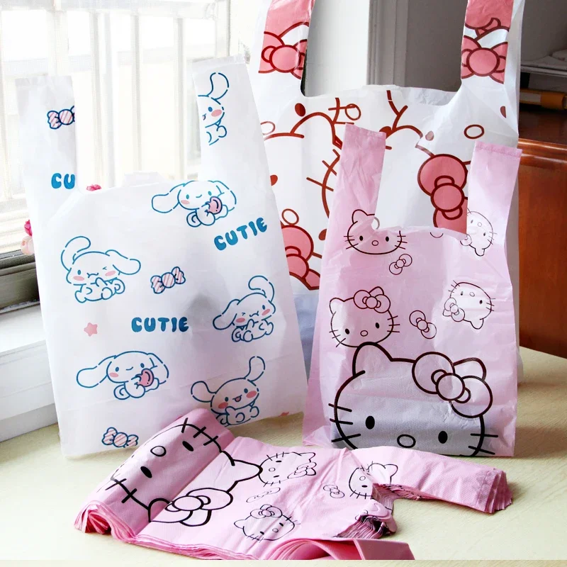 

Kawaii Sanrioed Hello kitty Cinnamoroll Anime Trash Bag Cartoon Cute Dolls Portable Thickened Plastic High Quality Girls Gift