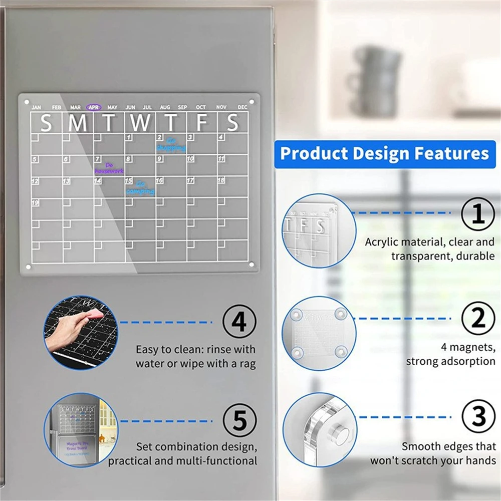  Acrylic Magnetic Calendar for Fridge Set - 17 x 14