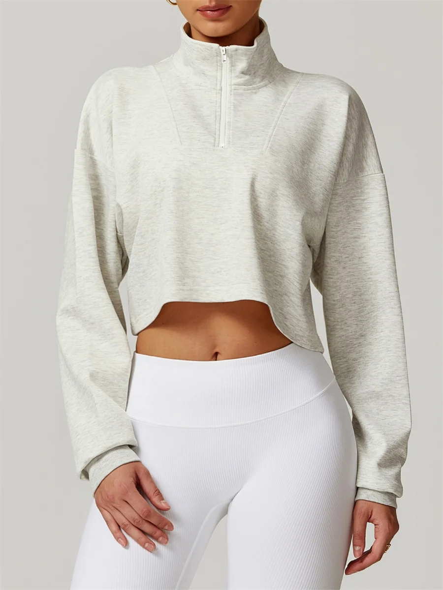 Women Sport Hoodies Long Sleeve Front Zipper Loose Yoga Coat Clothes Outerwear Running Fitness Gym Workout Top Sportswear