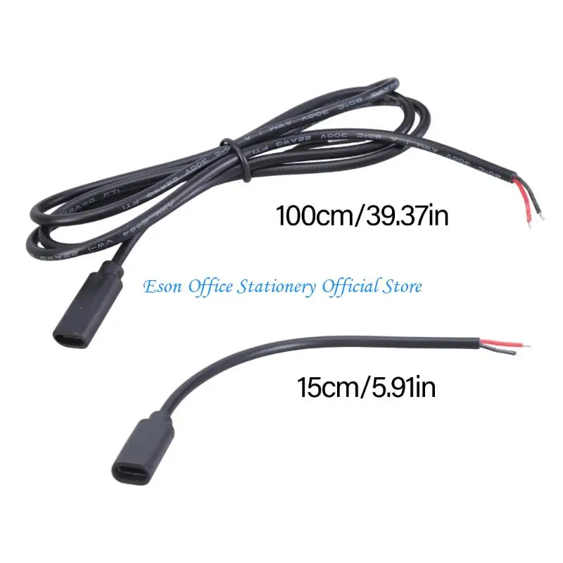G8DC 15cm/100cm 피그테일 USB C 장비용 2선 연장 전원 케이블 유형-C 암-2핀 베어 와이어 오픈 엔드 커넥터