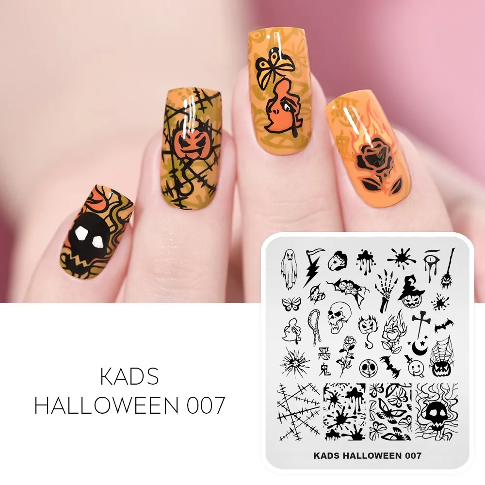 KADS Nail Stamping Plate Halloween Nail Design Spider Web Bat Pumpkin Lantern Nail Art Stamping Templates DIY Manicure Tool 3