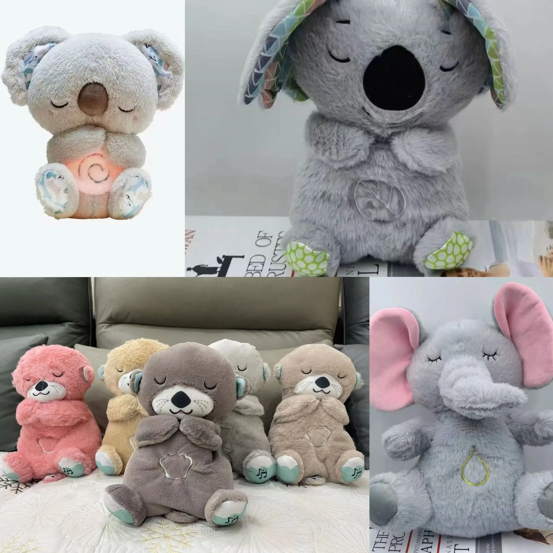 Plush Toy Baby Breathing Koala Otter Plush Doll Toy Kid Soothing Music Sleeping Companion Sound and Light