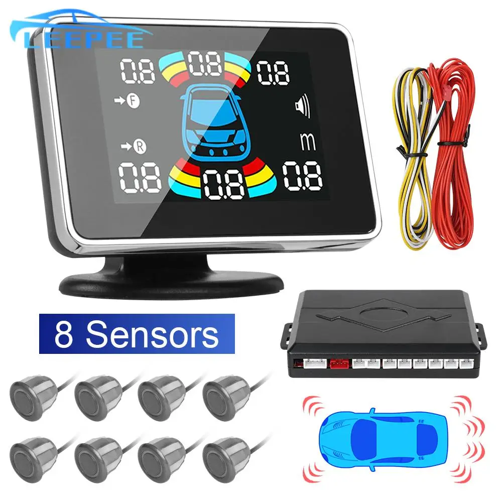 

LEEPEE Car Reverse Radar Monitor 8 Parking Sensors System Parktronic Distance Detection with Sound Buzzer Alert LED Display