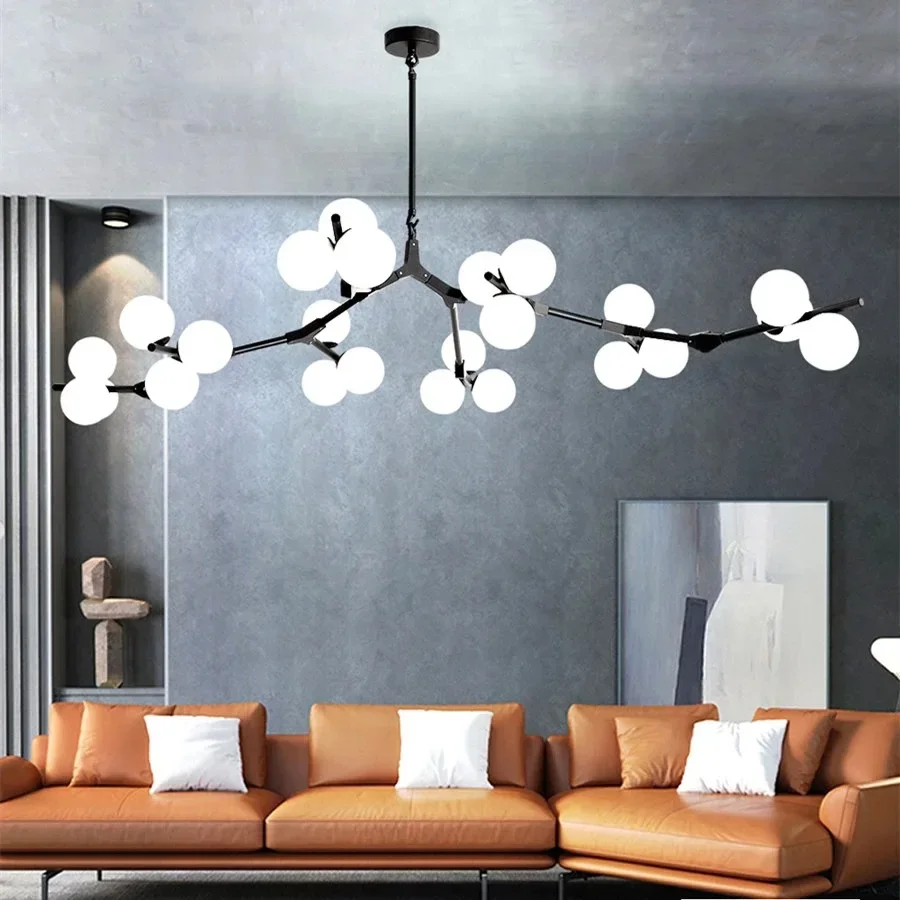 

Modern LED Tree Branches Chandeliers Glass Balls Ceiling Hanging Lights Living Dining Room Bedroom Decor Luminaire Black Gold