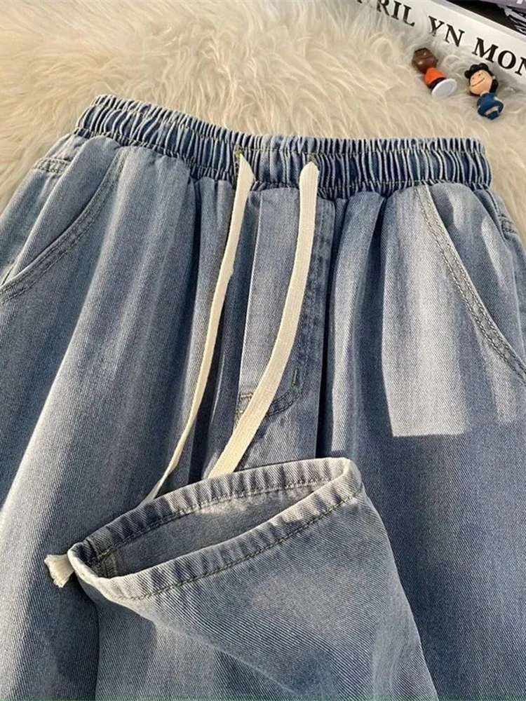 Vintage High Waist Straight Jeans Casual Blue Baggy Wide Leg Denim Pants Woman Spring Vaqueros Basic Oversize 80kg Spodnies