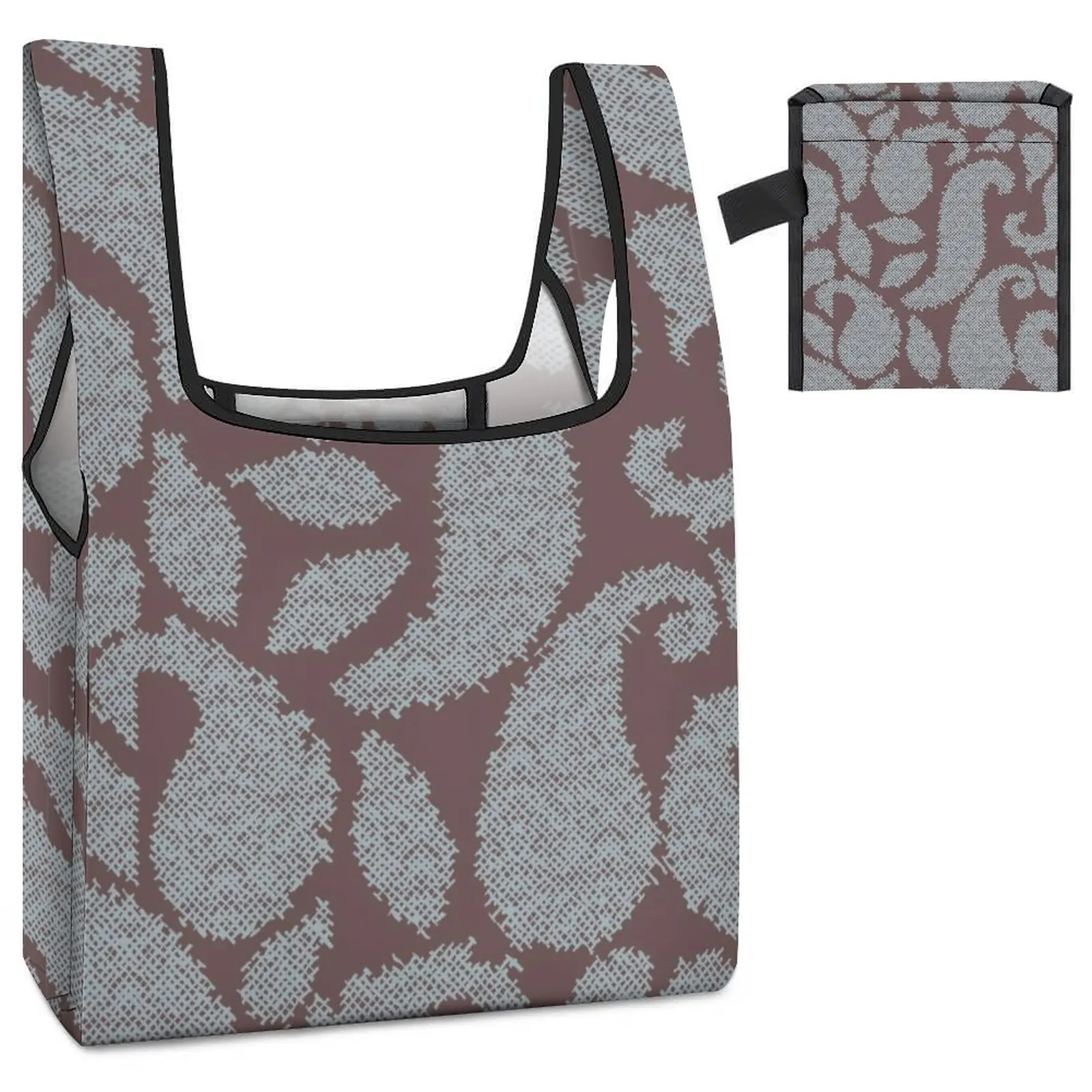 Customized Printed Supermarket Shopping Bags Foldable Grocery Color Block Satchel Clothing Packaging Cloth Bags