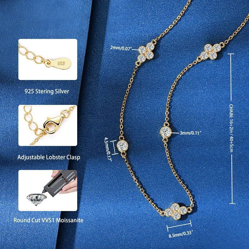 Anziw Full Moissanite Flower Necklace Clavicle Chain Adjustable 925 Silver Plated 18k Gold Women's Choker Jewelry Valentine Gift moissanite necklace rope chain necklace