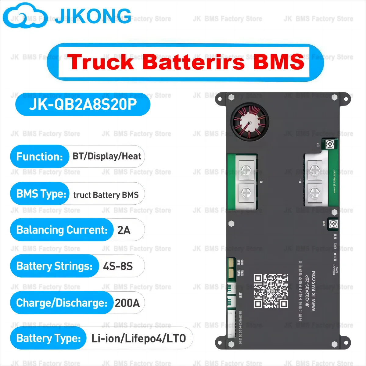 JKBMS Smart BMS 4S-8S 12V-24V 40A 0.4A met Bluetooth, RS485 en Actieve Balancering voor Li-Ion, LiFePO4 en LTO Batterij Bescherming (JK-BD4A8S4P JKBMS Smart BMS 4S-8S 12V-24V 40A 0.4A met Bluetooth, RS485 en Actieve Balancering voor Li-Ion, LiFePO4 en LTO Batterij Bescherming (JK-BD4A8S4P