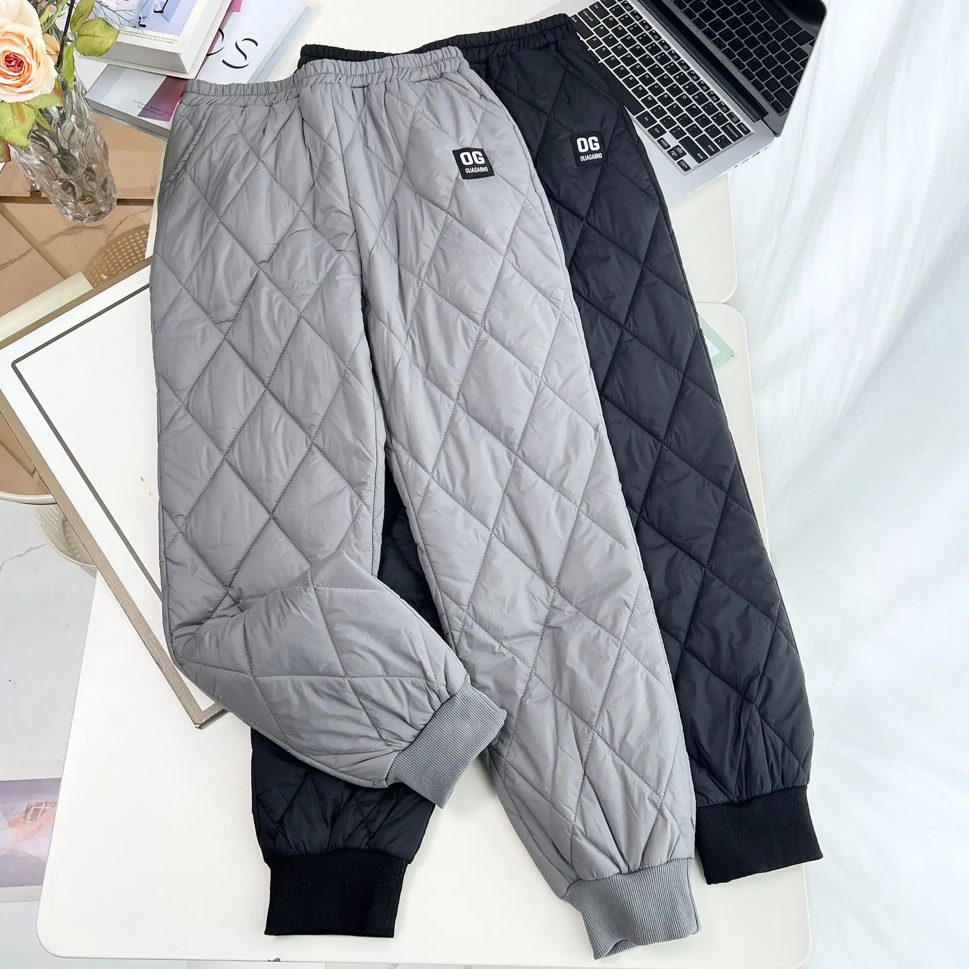 XXXXL Fashion Plus Size Women's Ankle Banded Pants 2025 Winter New Lightweight Down Cotton Padded Thermal Ankle-Length Trousers