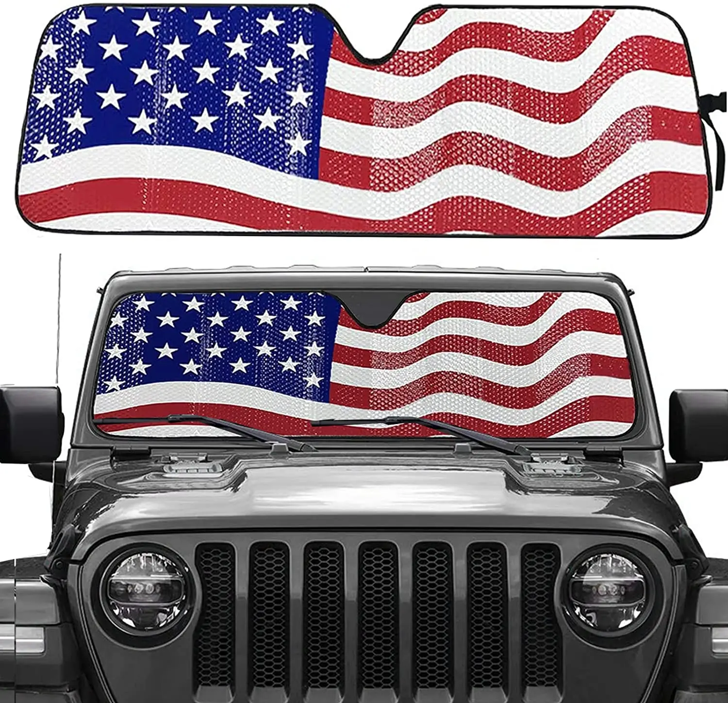 

Big Ant Windshield Sun Shade,American Flag Car Sun Shade for 2007-2022 Wrangler Rubicon Sahara TJ JK JKU 2 Door & 4 Door, UV Ray